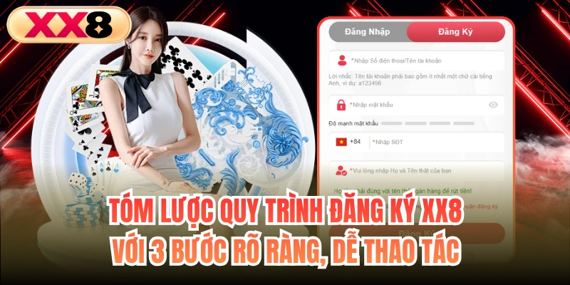 Tóm lược quy trình đăng ký XX8 với 3 bước rõ ràng, dễ thao tác